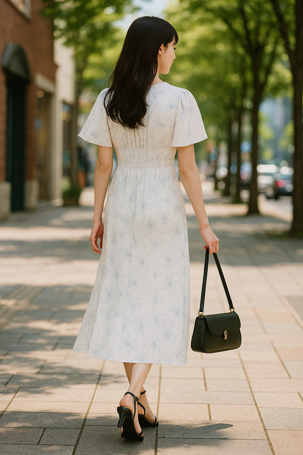 新品【月額制レンタル|プレミアムプラン対象】配色ライン花柄ワンピース / PROPORTION BODY DRESSING